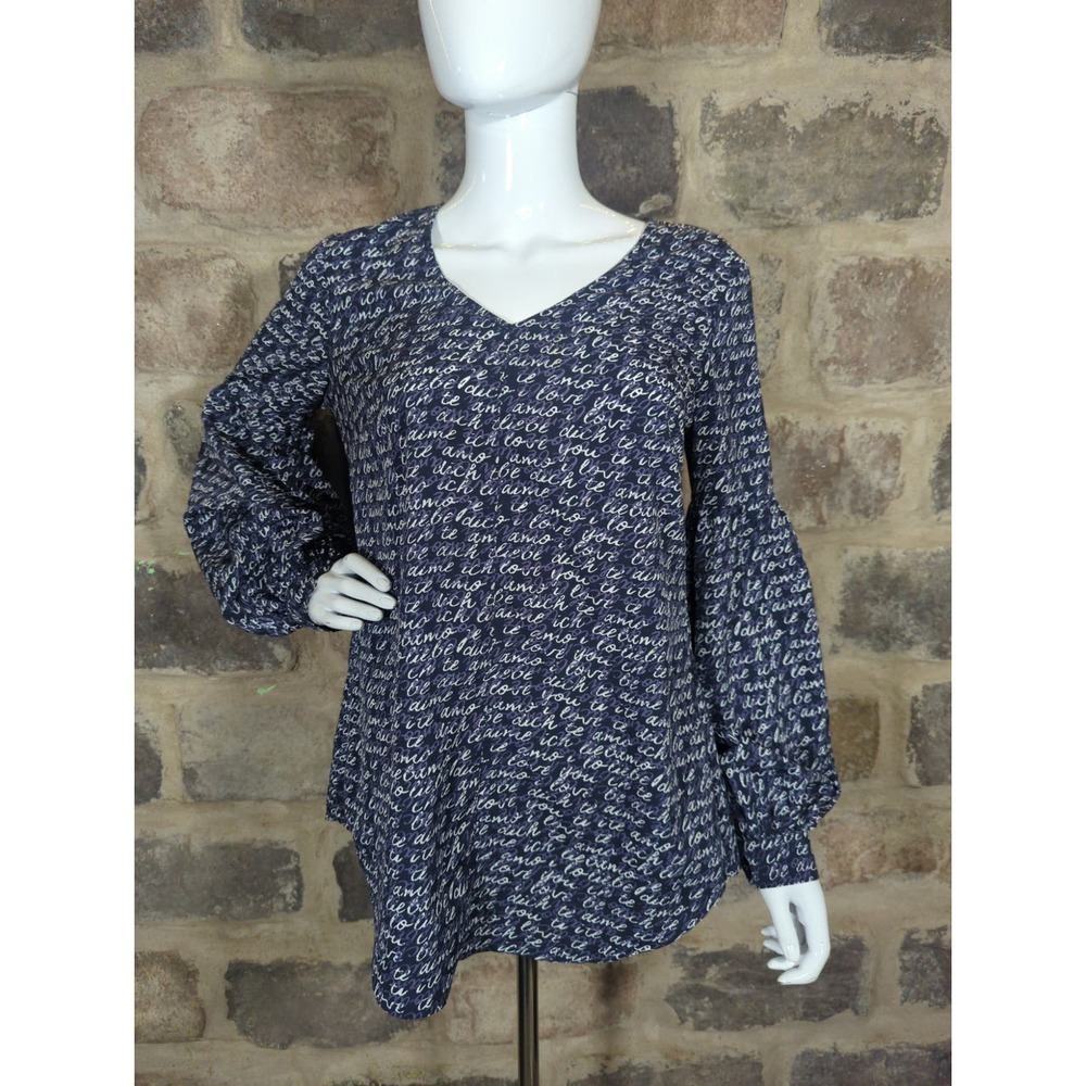 CAbi Women's Te Amo Love Top Blouse Long Balloon Sleeves Woman's Size Small